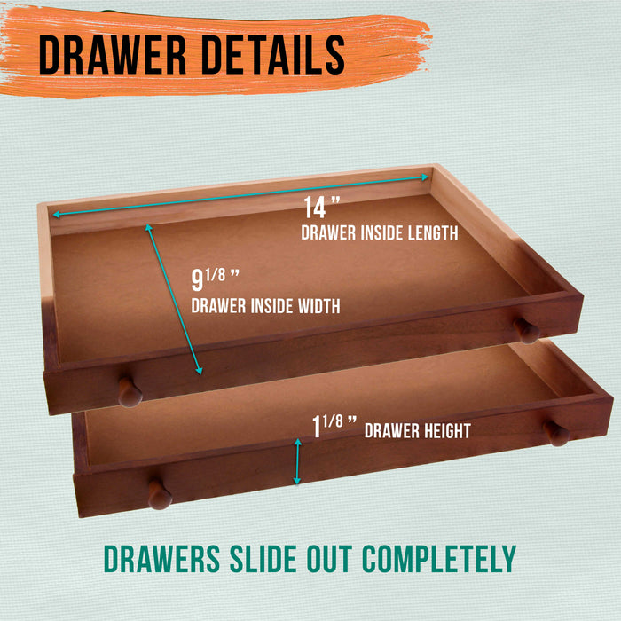 Walnut Color 2-Drawer Wooden Storage Box with Fold-Up Adjustable Top Drawing Easel - Hand-Sanded Beechwood, Metal Locking Clasps - Instant Drawing Board, Ideal for Various Art Supplies