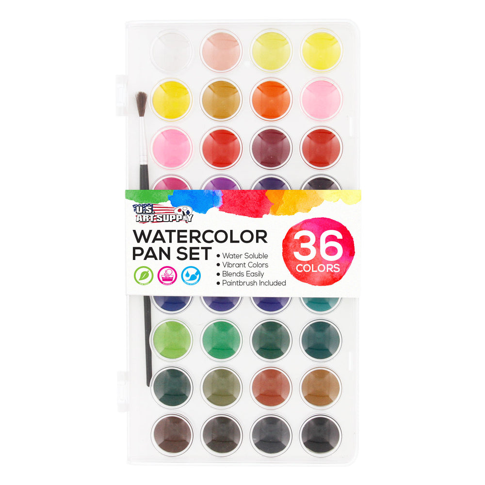 36 Color Watercolor Artist Paint Set with Plastic Palette Lid Case and Paintbrush - Watersoluable Cakes