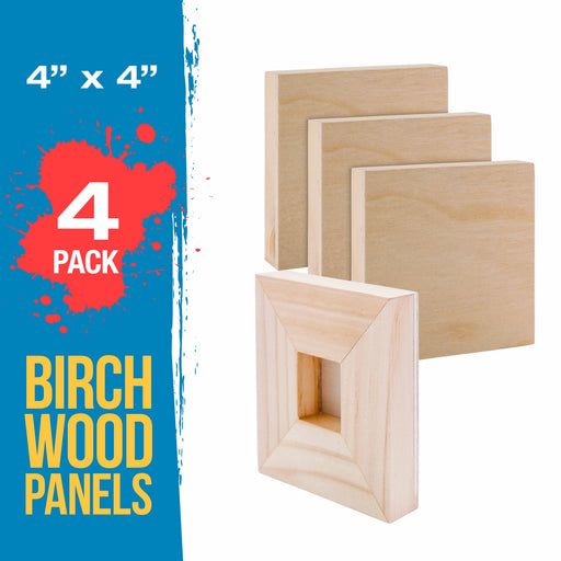 4" x 4" Birch Wood Paint Pouring Panel Boards, Gallery 1-1/2" Deep Cradle (Pack of 4) - Artist Depth Wooden Wall Canvases - Painting, Acrylic, Oil