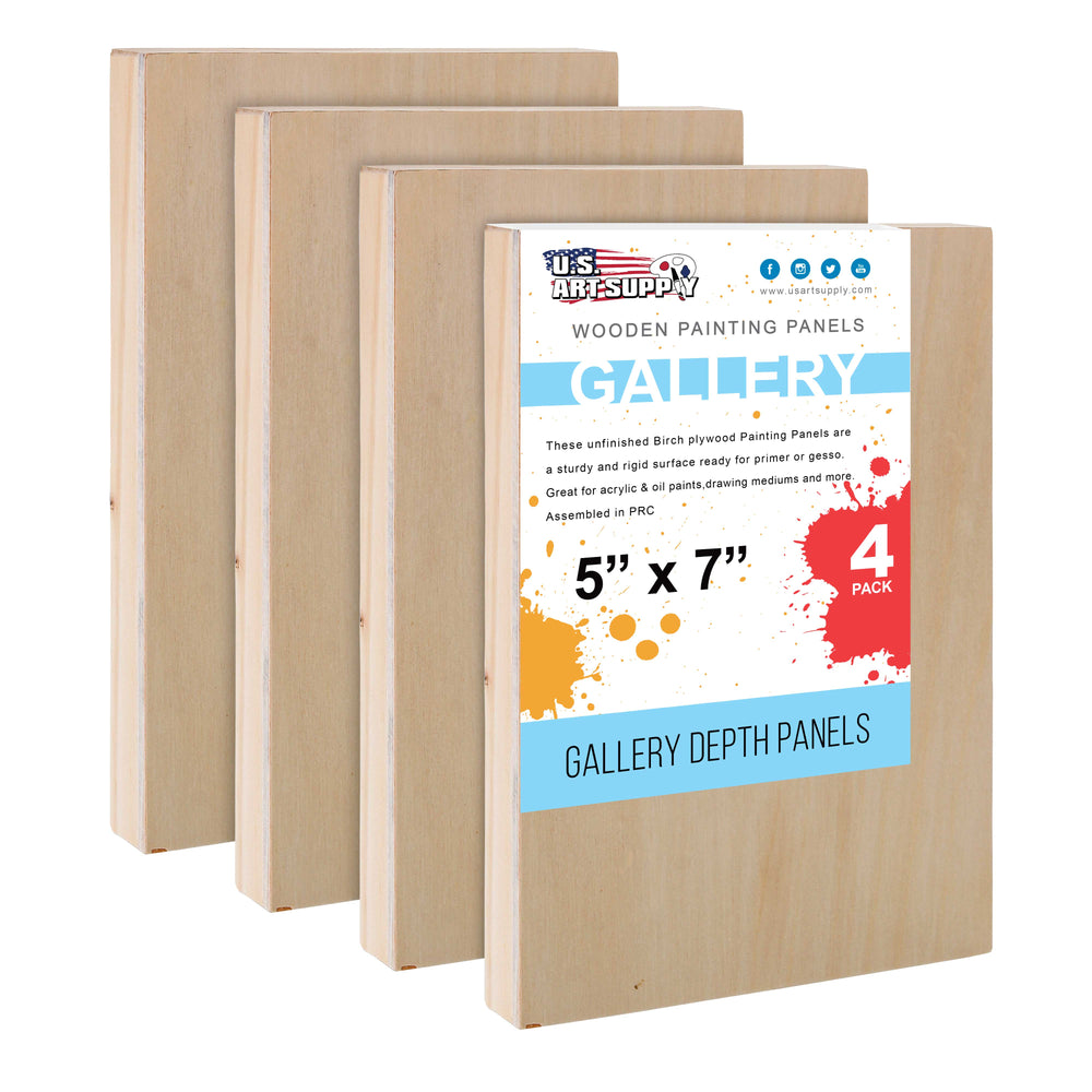 5" x 7" Birch Wood Paint Pouring Panel Boards, Gallery 1-1/2" Deep Cradle (Pack of 4) - Artist Depth Wooden Wall Canvases - Painting, Acrylic, Oil