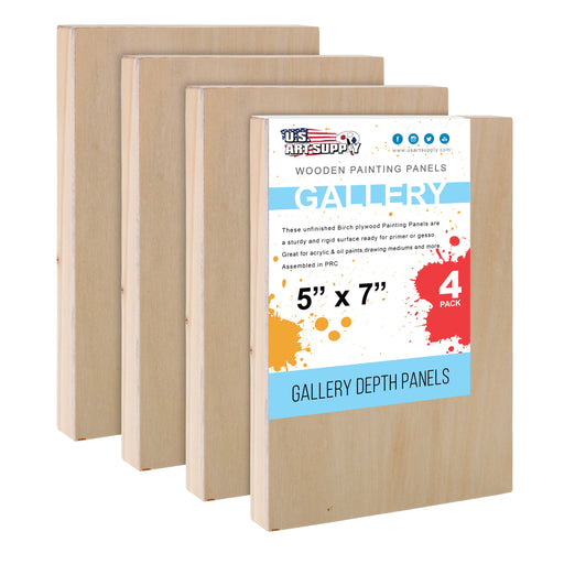 5" x 7" Birch Wood Paint Pouring Panel Boards, Gallery 1-1/2" Deep Cradle (Pack of 4) - Artist Depth Wooden Wall Canvases - Painting, Acrylic, Oil