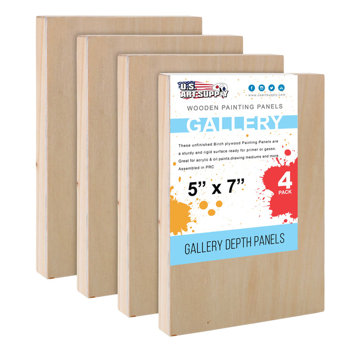 5" x 7" Birch Wood Paint Pouring Panel Boards, Gallery 1-1/2" Deep Cradle (Pack of 4) - Artist Depth Wooden Wall Canvases - Painting, Acrylic, Oil