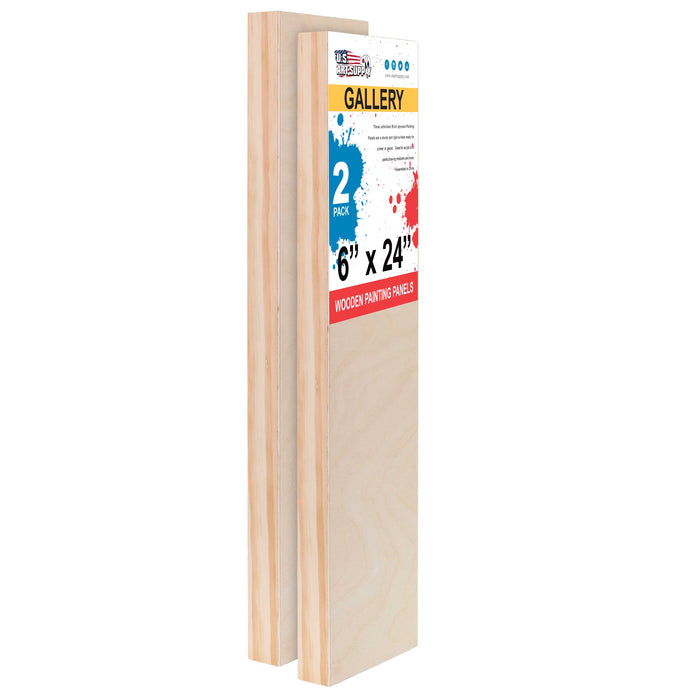6" x 24" Birch Wood Paint Pouring Panel Boards, Gallery 1-1/2" Deep Cradle (2 Pack) - Artist Depth Wooden Wall Canvases - Painting, Acrylic, Oil