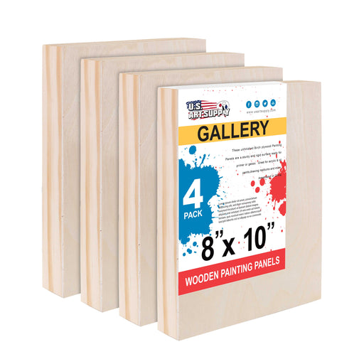 8" x 10" Birch Wood Paint Pouring Panel Boards, Gallery 1-1/2" Deep Cradle (4 Pack) - Artist Depth Wooden Wall Canvases - Painting, Acrylic, Oil