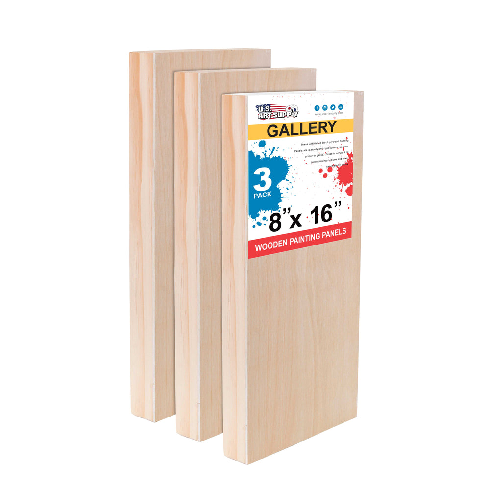 8" x 16" Birch Wood Paint Pouring Panel Boards, Gallery 1-1/2" Deep Cradle (3 Pack) - Artist Depth Wooden Wall Canvases - Painting, Acrylic, Oil
