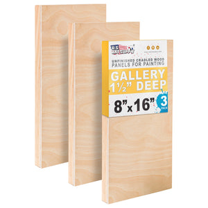 Unfinished Birch Wood Canvas Panels for Painting, 3 Pack of 8x16 inch - Artist Gallery 1-1/2" Deep, Wooden Wall - Mixed-Media Craft, Acrylic, Oil, Encaustic, Paint Pouring