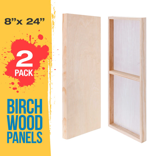 8" x 24" Birch Wood Paint Pouring Panel Boards, Gallery 1-1/2" Deep Cradle (2 Pack) - Artist Depth Wooden Wall Canvases - Painting, Acrylic, Oil