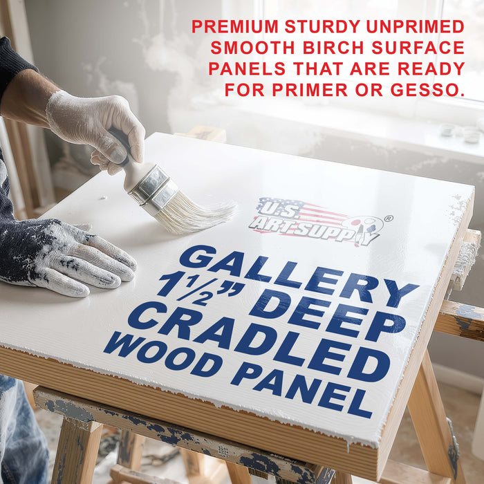8" x 24" Unfinished Cradled Wood Panels for Painting, Gallery 1-1/2" Deep (3 Pack)- Artist Depth Wooden Wall Canvases - Mixed-Media Craft, Acrylic, Oil, Encaustic, Paint Pouring