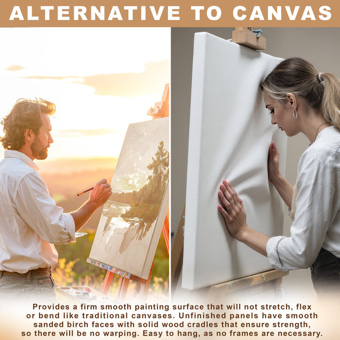 8" x 36" Unfinished Cradled Wood Panels for Painting, Gallery 1-1/2" Deep (3 Pack)- Artist Depth Wooden Wall Canvases - Mixed-Media Craft, Acrylic, Oil, Encaustic, Paint Pouring