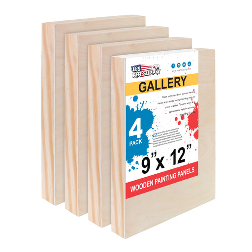 9" x 12" Birch Wood Paint Pouring Panel Boards, Gallery 1-1/2" Deep Cradle (4 Pack) - Artist Depth Wooden Wall Canvases - Painting, Acrylic, Oil
