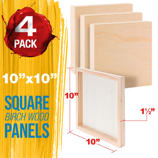 Unfinished Birch Wood Canvas Panels for Painting, 4 Pack of 8x8 inch - Artist Gallery 1-1/2" Deep, Square Wooden Wall - Mixed-Media Craft, Acrylic, Oil, Encaustic, Paint Pouring