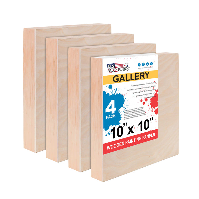 10" x 10" Birch Wood Paint Pouring Panel Boards, Gallery 1-1/2" Deep Cradle (4 Pack) - Artist Depth Wooden Wall Canvases - Painting, Acrylic, Oil