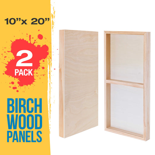 10" x 20" Birch Wood Paint Pouring Panel Boards, Gallery 1-1/2" Deep Cradle (2 Pack) - Artist Depth Wooden Wall Canvases - Painting, Acrylic, Oil