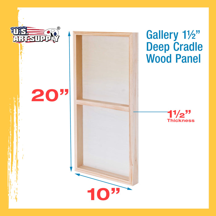 10" x 20" Birch Wood Paint Pouring Panel Boards, Gallery 1-1/2" Deep Cradle (2 Pack) - Artist Depth Wooden Wall Canvases - Painting, Acrylic, Oil