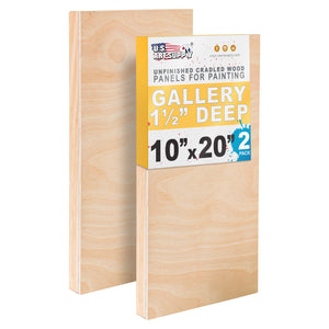 Unfinished Cradled Wood Panels for Painting, 2 Pack of 10x20 inch - Gallery Birch Wooden Canvas Boards 1-1/2" Deep - Mixed-Media Craft, Acrylic, Oil, Encaustic, Paint Pouring