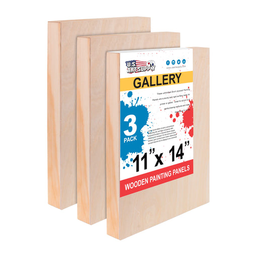 11" x 14" Birch Wood Paint Pouring Panel Boards, Gallery 1-1/2" Deep Cradle (3 Pack) - Artist Depth Wooden Wall Canvases - Painting, Acrylic, Oil