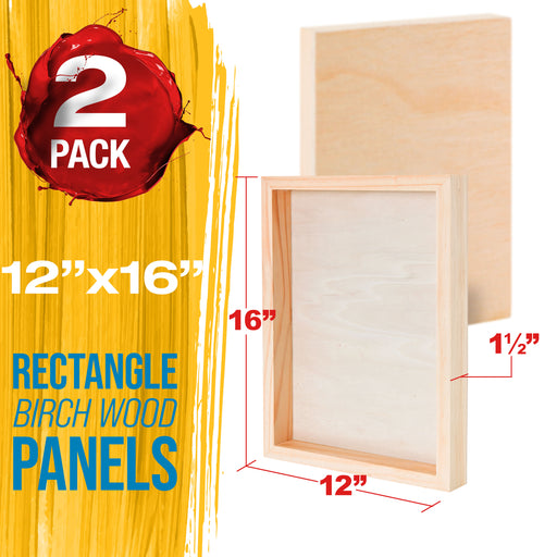 Unfinished Cradled Wood Panels for Painting, 2 Pack of 14x18 inch - Gallery Birch Wooden Canvas Boards 1-1/2" Deep - Mixed-Media Craft, Acrylic, Oil, Encaustic, Paint Pouring
