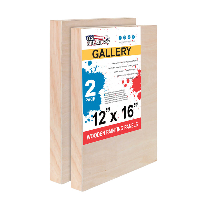 12" x 16" Birch Wood Paint Pouring Panel Boards, Gallery 1-1/2" Deep Cradle (2 Pack) - Artist Depth Wooden Wall Canvases - Painting, Acrylic, Oil