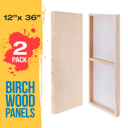 12" x 36" Birch Wood Paint Pouring Panel Boards, Gallery 1-1/2" Deep Cradle (Pack of 2) - Artist Depth Wooden Wall Canvases - Painting, Acrylic, Oil