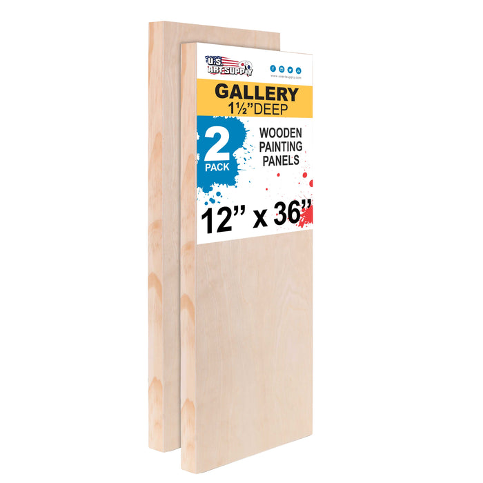 12" x 36" Birch Wood Paint Pouring Panel Boards, Gallery 1-1/2" Deep Cradle (Pack of 2) - Artist Depth Wooden Wall Canvases - Painting, Acrylic, Oil