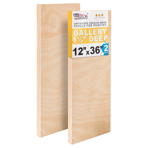 Unfinished Cradled Wood Panels for Painting, 2 Pack of 12x36 inch - Gallery Birch Wooden Canvas Boards 1-1/2" Deep - Mixed-Media Craft, Acrylic, Oil, Encaustic, Paint Pouring