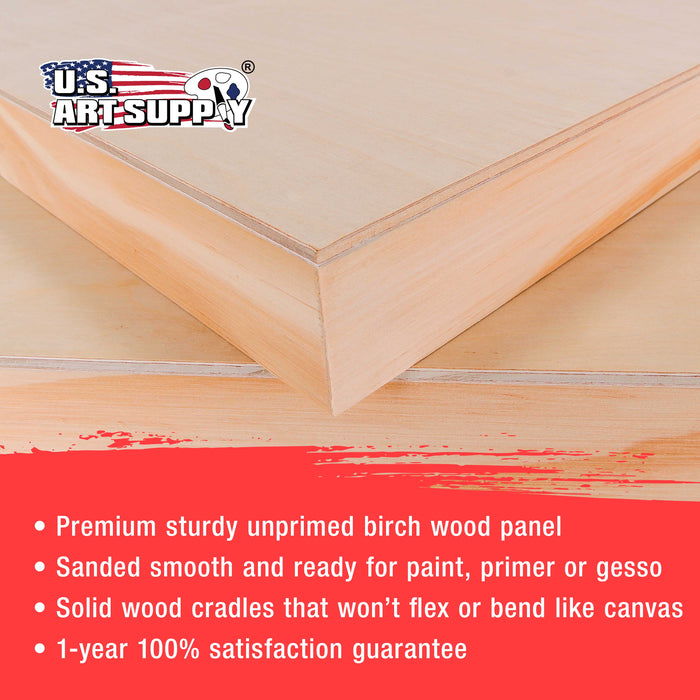 U.S. Art Supply 14 x 18 Birch Wood Paint Pouring Panel Boards, Gallery 1-1/2 Deep Cradle (Pack of 2) - Artist Depth Wooden Wall Canvases - Painting