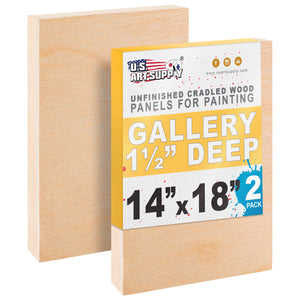 Unfinished Cradled Wood Panels for Painting, 2 Pack of 14x18 inch - Gallery Birch Wooden Canvas Boards 1-1/2" Deep - Mixed-Media Craft, Acrylic, Oil, Encaustic, Paint Pouring