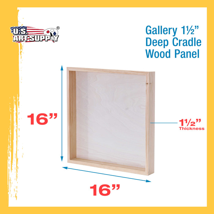 16" x 16" Birch Wood Paint Pouring Panel Boards, Gallery 1-1/2" Deep Cradle (2 Pack) - Artist Depth Wooden Wall Canvases - Painting, Acrylic, Oil