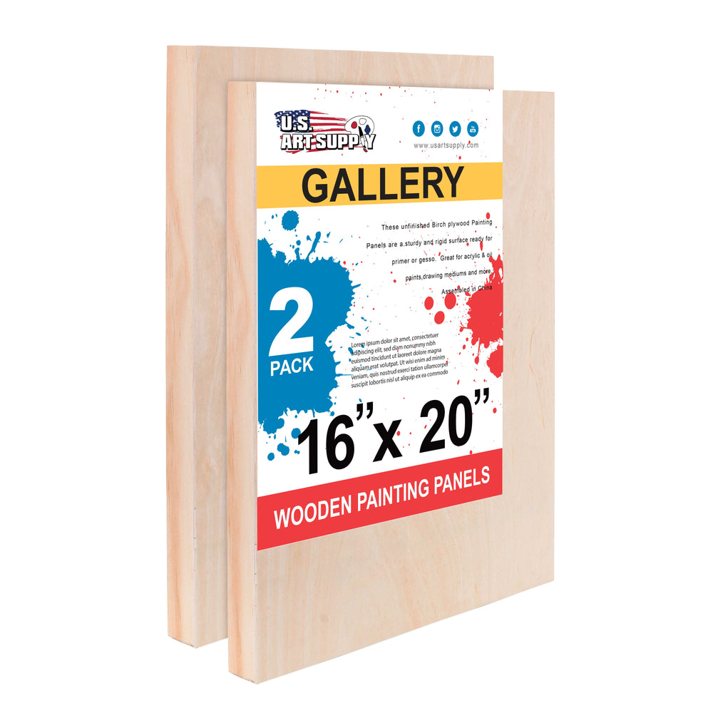 16" x 20" Birch Wood Paint Pouring Panel Boards, Gallery 1-1/2" Deep Cradle (2 Pack) - Artist Depth Wooden Wall Canvases - Painting, Acrylic, Oil