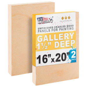 Unfinished Cradled Wood Panels for Painting, 2 Pack of 16x20 inch - Gallery Birch Wooden Canvas Boards 1-1/2" Deep - Mixed-Media Craft, Acrylic, Oil, Encaustic, Paint Pouring
