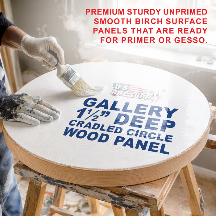 16" Round Unfinished Cradled Wood Panels for Painting, Gallery 1-1/2" Deep (2 Pack) - Artist Depth Wooden Wall Canvases - Mixed-M