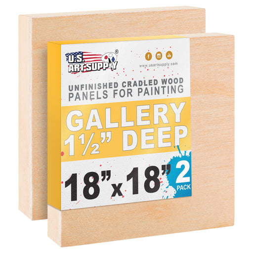 Unfinished Cradled Wood Panels for Painting, 2 Pack of 18x18 inch - Gallery Birch Wooden Canvas Boards 1-1/2" Deep - Mixed-Media Craft, Acrylic, Oil, Encaustic, Paint Pouring