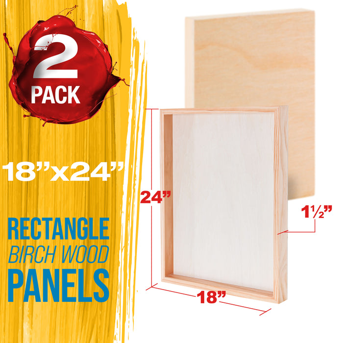 Unfinished Cradled Wood Panels for Painting, 4 Pack of 9x12 inch - Gallery Birch Wooden Canvas Boards 1-1/2" Deep - Mixed-Media Craft, Acrylic, Oil, Encaustic, Paint Pouring