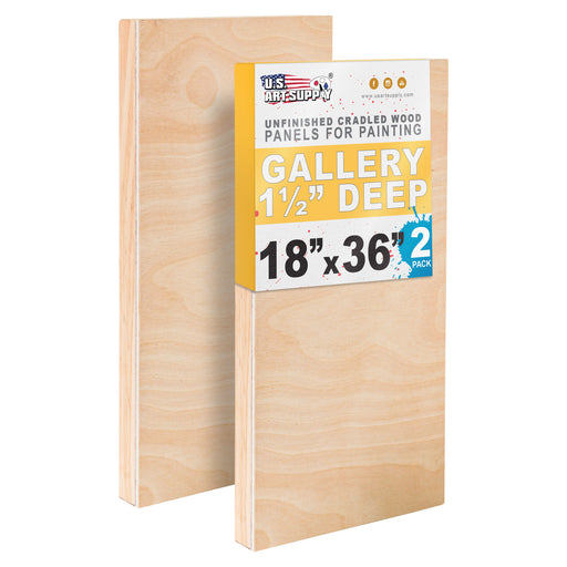 Unfinished Cradled Wood Panels for Painting, 2 Pack of 18x36 inch - Gallery Birch Wooden Canvas Boards 1-1/2" Deep - Mixed-Media Craft, Acrylic, Oil, Encaustic, Paint Pouring