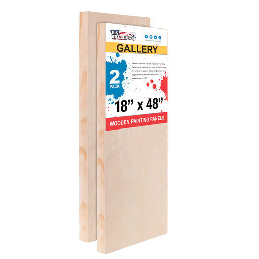 18" x 48" Birch Wood Paint Pouring Panel Boards, Gallery 1-1/2" Deep Cradle (Pack of 2) - Artist Depth Wooden Wall Canvases - Painting, Acrylic, Oil