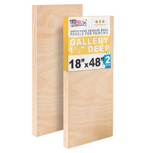 Unfinished Cradled Wood Panels for Painting, 2 Pack of 18x48 inch - Gallery Birch Wooden Canvas Boards 1-1/2" Deep - Mixed-Media Craft, Acrylic, Oil, Encaustic, Paint Pouring