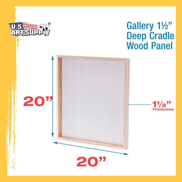 20" x 20" Birch Wood Paint Pouring Panel Boards, Gallery 1-1/2" Deep Cradle (2 Pack) - Artist Depth Wooden Wall Canvases - Painting, Acrylic, Oil