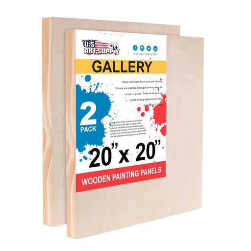 20" x 20" Birch Wood Paint Pouring Panel Boards, Gallery 1-1/2" Deep Cradle (2 Pack) - Artist Depth Wooden Wall Canvases - Painting, Acrylic, Oil