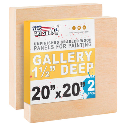 Unfinished Cradled Wood Panels for Painting, 2 Pack of 20x20 inch - Gallery Birch Wooden Canvas Boards 1-1/2" Deep - Mixed-Media Craft, Acrylic, Oil, Encaustic, Paint Pouring