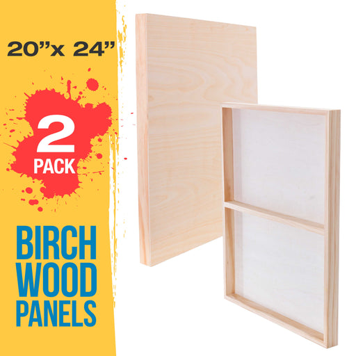 20" x 24" Birch Wood Paint Pouring Panel Boards, Gallery 1-1/2" Deep Cradle (2 Pack) - Artist Depth Wooden Wall Canvases - Painting, Acrylic, Oil