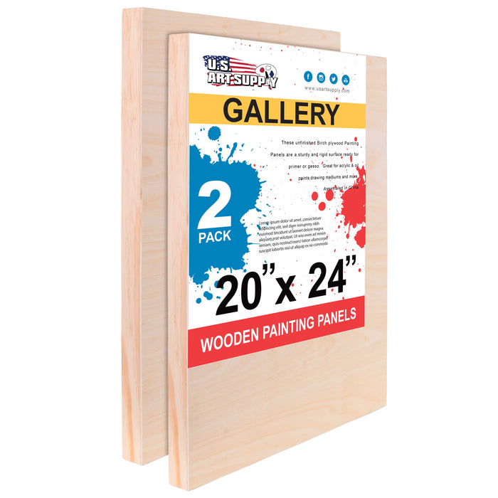 20" x 24" Birch Wood Paint Pouring Panel Boards, Gallery 1-1/2" Deep Cradle (2 Pack) - Artist Depth Wooden Wall Canvases - Painting, Acrylic, Oil