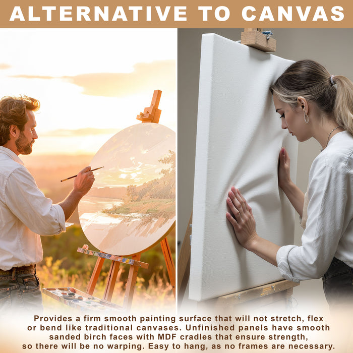 20" Round Unfinished Cradled Wood Panels for Painting, Gallery 1-1/2" Deep (2 Pack) - Artist Depth Wooden Wall Canvases - Mixed-Media Craft, Acrylic, Oil, Encaustic, Paint Pouring