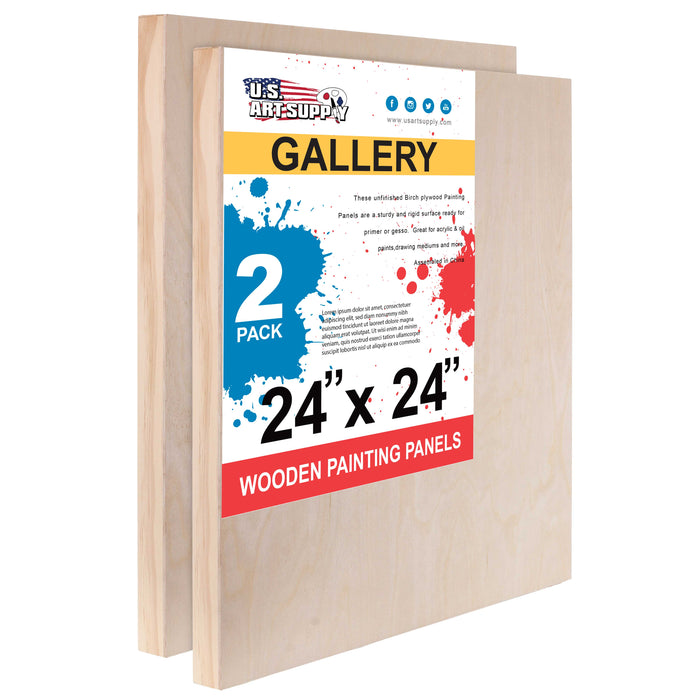 24" x 24" Birch Wood Paint Pouring Panel Boards, Gallery 1-1/2" Deep Cradle (2 Pack) - Artist Depth Wooden Wall Canvases - Painting, Acrylic, Oil