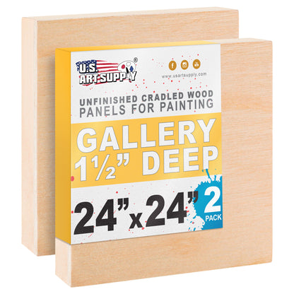 Unfinished Cradled Wood Panels for Painting, 2 Pack of 24x24 inch - Gallery Birch Wooden Canvas Boards 1-1/2" Deep - Mixed-Media Craft, Acrylic, Oil, Encaustic, Paint Pouring