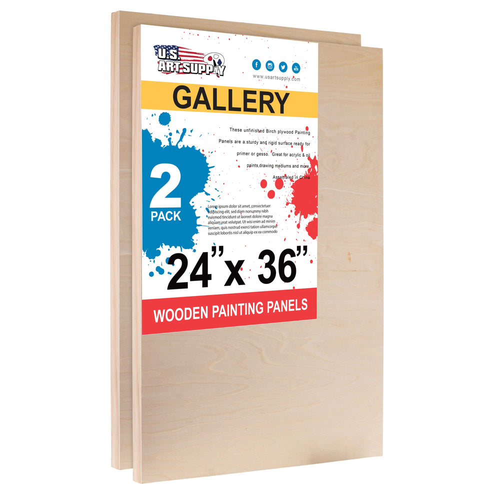 24" x 36" Birch Wood Paint Pouring Panel Boards, Gallery 1-1/2" Deep Cradle (2 Pack) - Artist Depth Wooden Wall Canvases - Painting, Acrylic, Oil