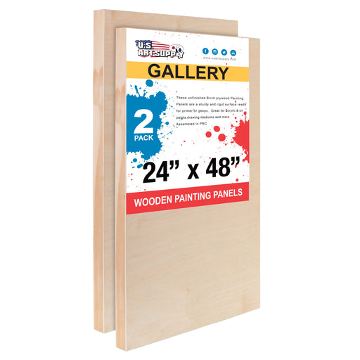 Unfinished Cradled Wood Panels for Painting, 2 Pack of 24x48 inch - Gallery Birch Wooden Canvas Boards 1-1/2" Deep - Mixed-Media Craft, Acrylic, Oil, Encaustic, Paint Pouring