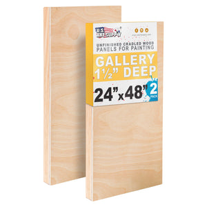 Unfinished Cradled Wood Panels for Painting, 2 Pack of 24x48 inch - Gallery Birch Wooden Canvas Boards 1-1/2" Deep - Mixed-Media Craft, Acrylic, Oil, Encaustic, Paint Pouring
