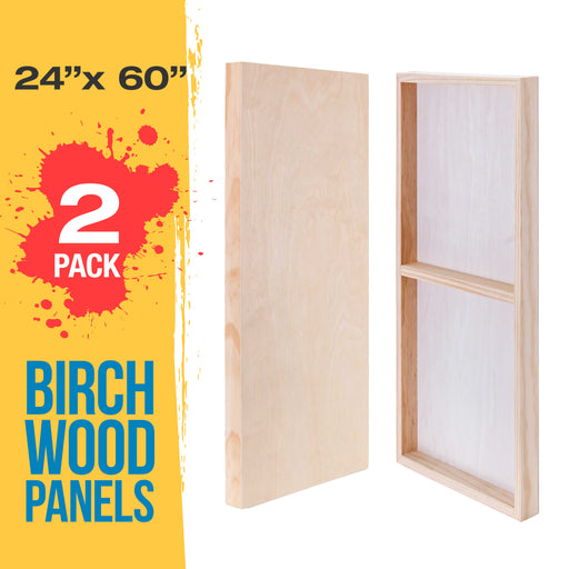 24" x 60" Birch Wood Paint Pouring Panel Boards, Gallery 1-1/2" Deep Cradle (Pack of 2) - Artist Depth Wooden Wall Canvases - Painting, Acrylic, Oil