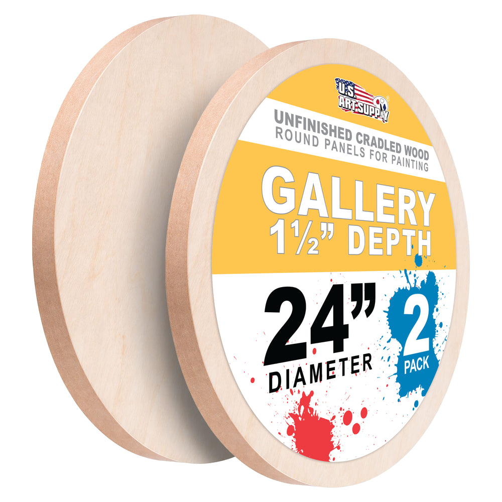 24" Round Unfinished Cradled Wood Panels for Painting, Gallery 1-1/2" Deep (2 Pack) - Artist Depth Wooden Wall Canvases - Mixed-Media Craft, Acrylic, Oil, Encaustic, Paint Pouring
