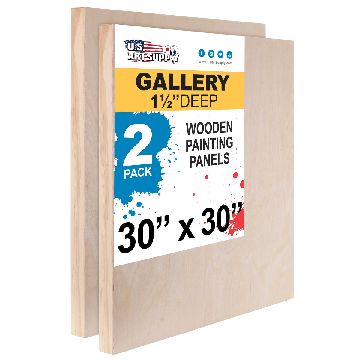 U.S. Art Supply 12 x 12 Birch Wood Paint Pouring Panel Boards, Gallery 1-1/2 Deep Cradle (Pack of 3) - Artist Depth Wooden Wall Canvases - Painting